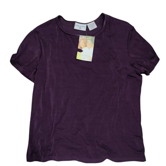 NWT Kathy Ireland Vintage Artsey Lagenlook Silk Blend Purple T-Shirt Women's XL - Picture 2 of 9